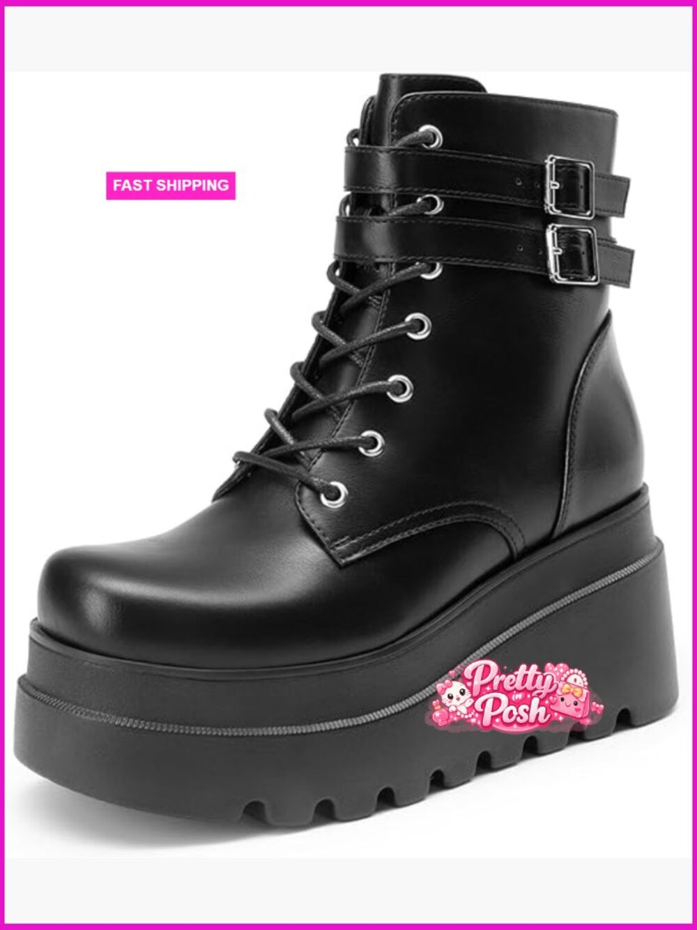 Chunky Platform Combat Ankle Boots with High Heel Lace Up